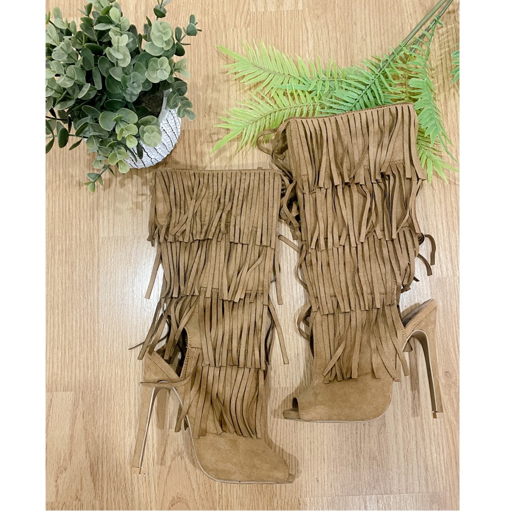 Fringe Tall Open Toed Heels